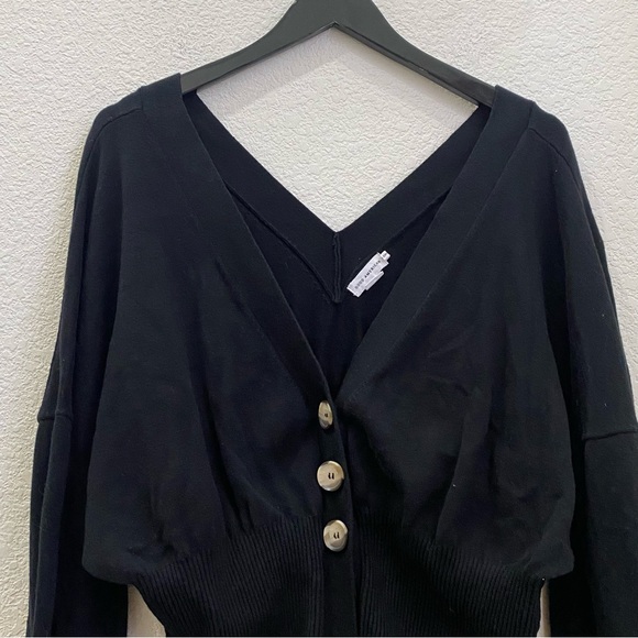 GOOD AMERICAN Waisted Cardigan Sweater V-Neck in Black Size 3/4 - Picture 7 of 11